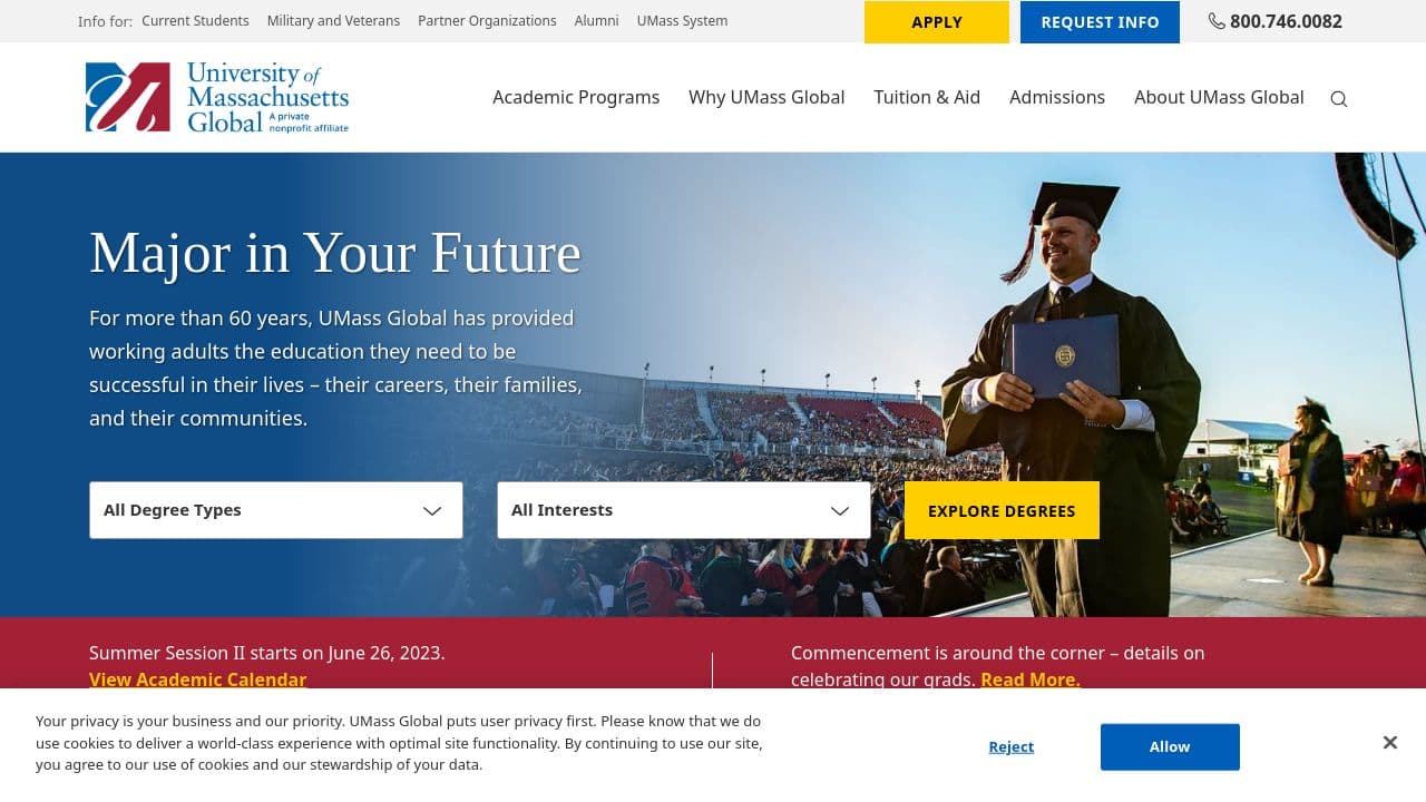 UMass Global website screenshot