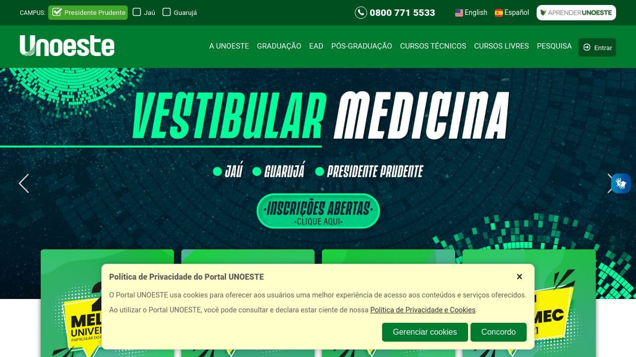 Universidade do Oeste Paulista website screenshot