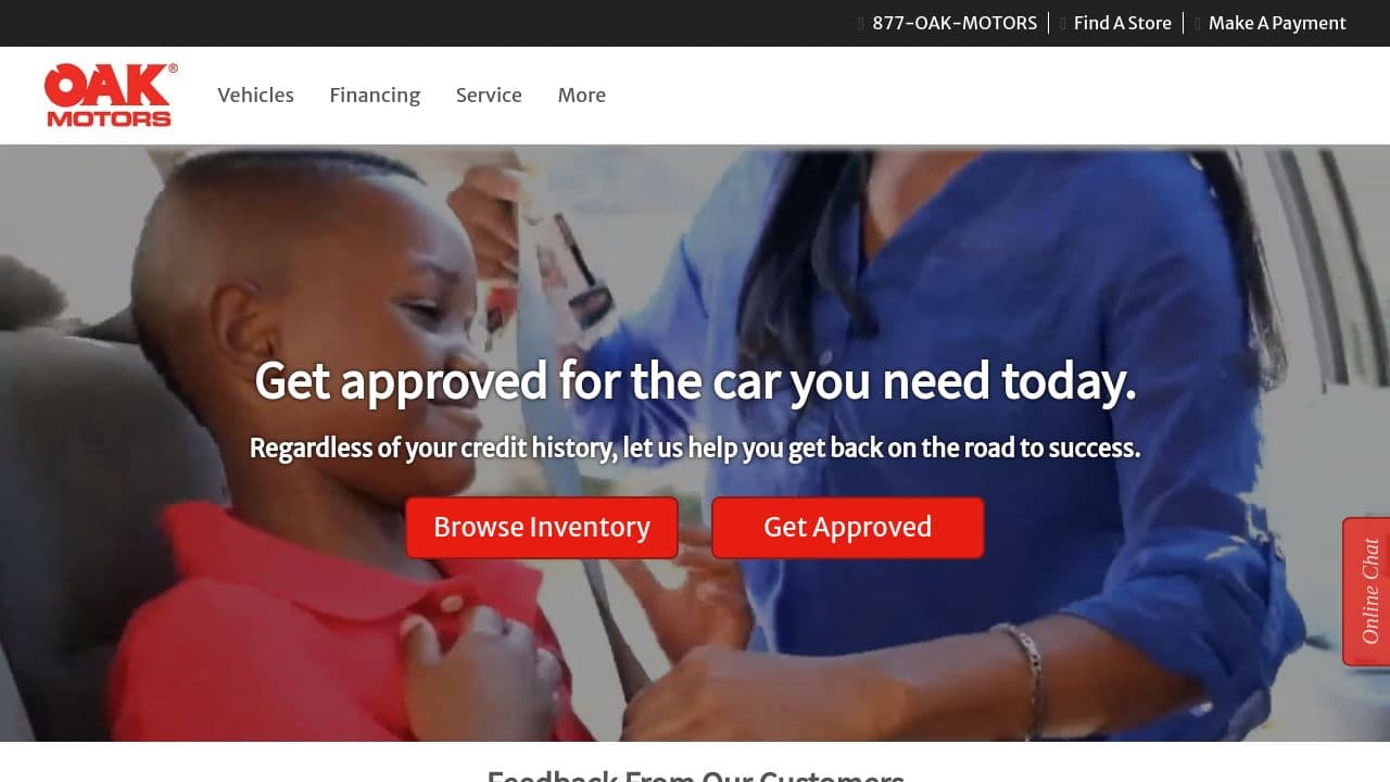 Oak Motors website screenshot