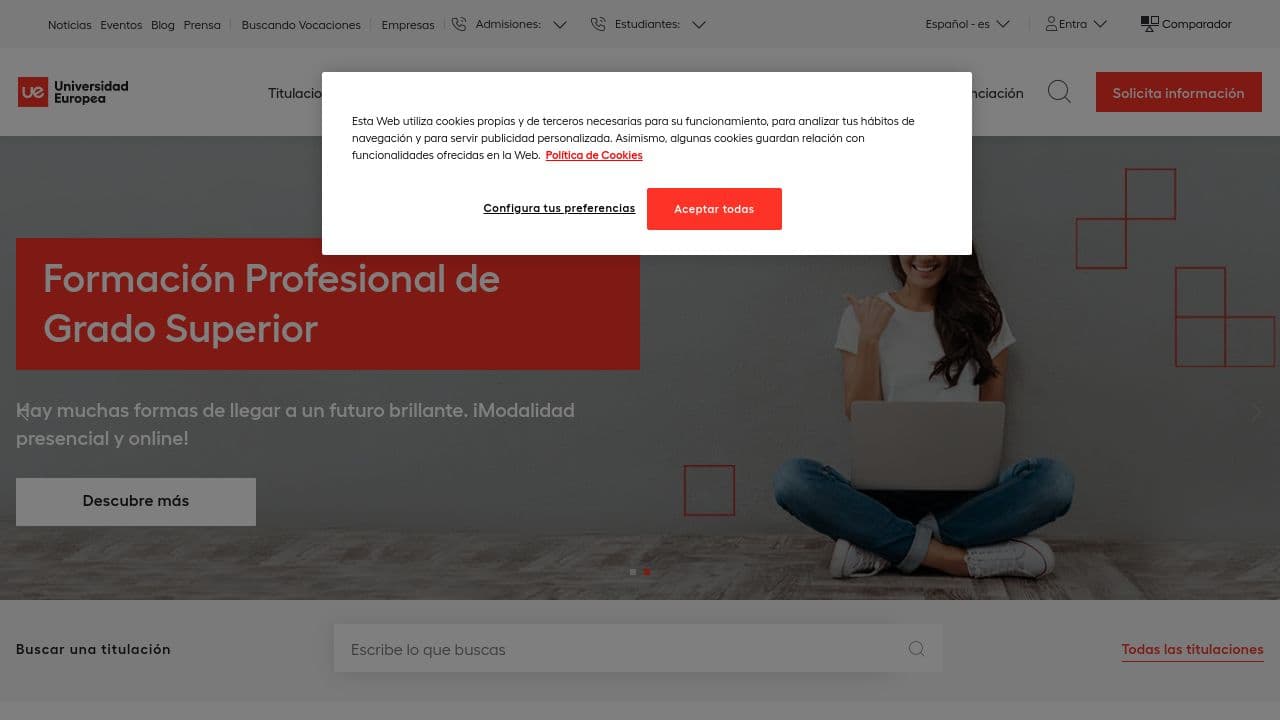 Universidad Europea de Valencia website screenshot