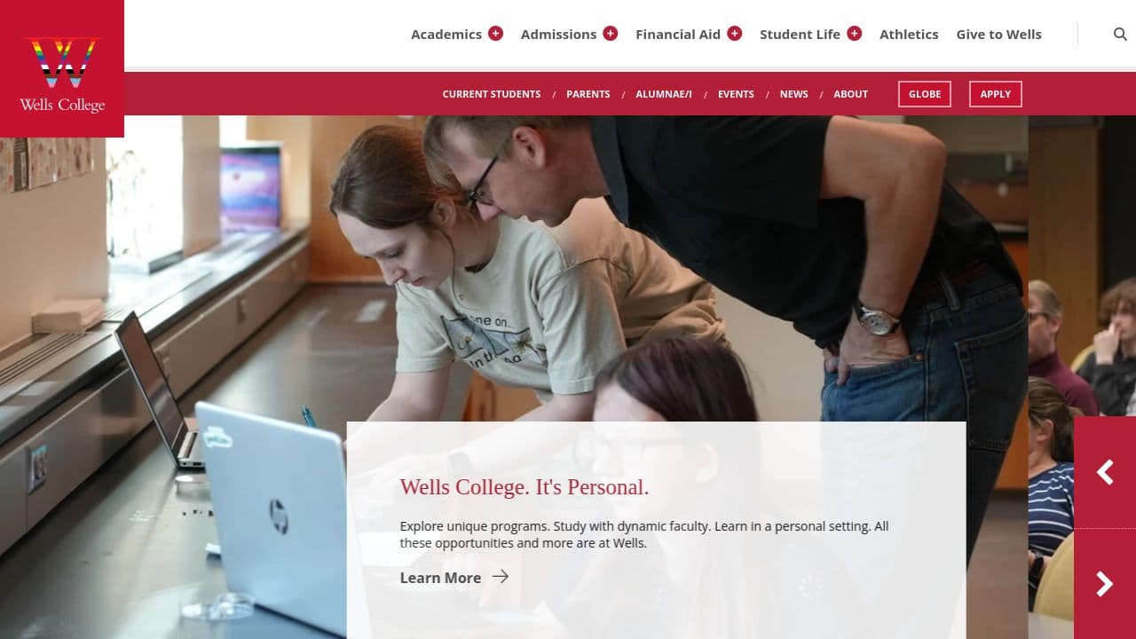 wells college website screenshot