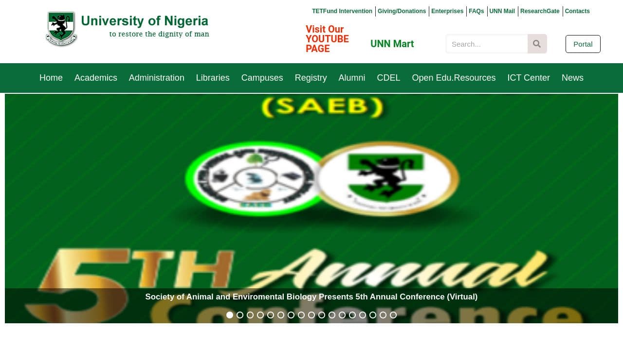 University of Nigeria, Nsukka website screenshot