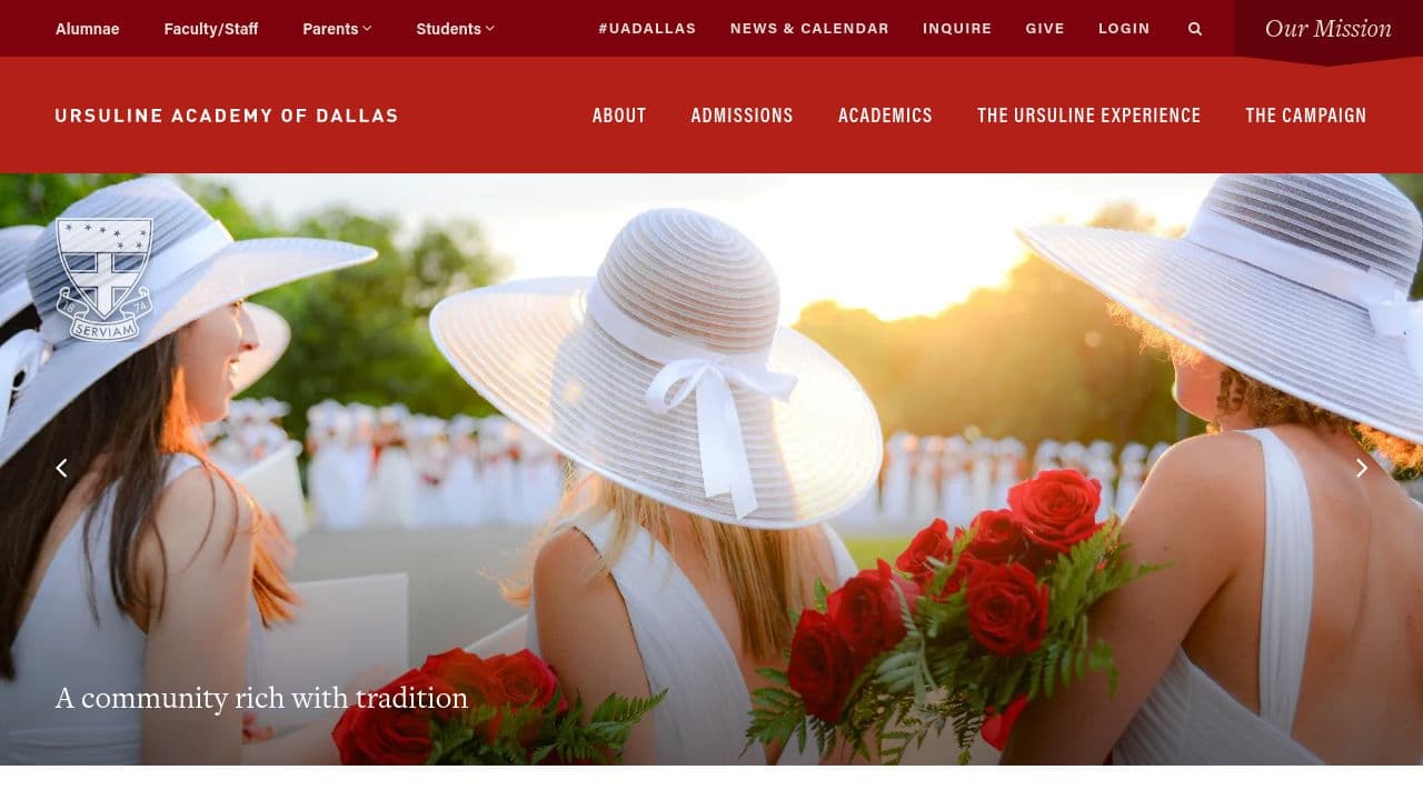 ursuline academy of dallas website screenshot