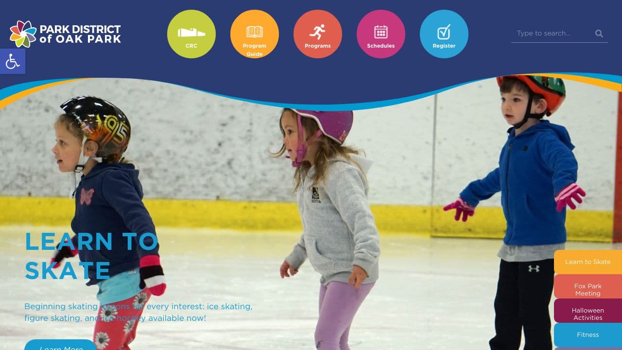 Park District of Oak Park website screenshot