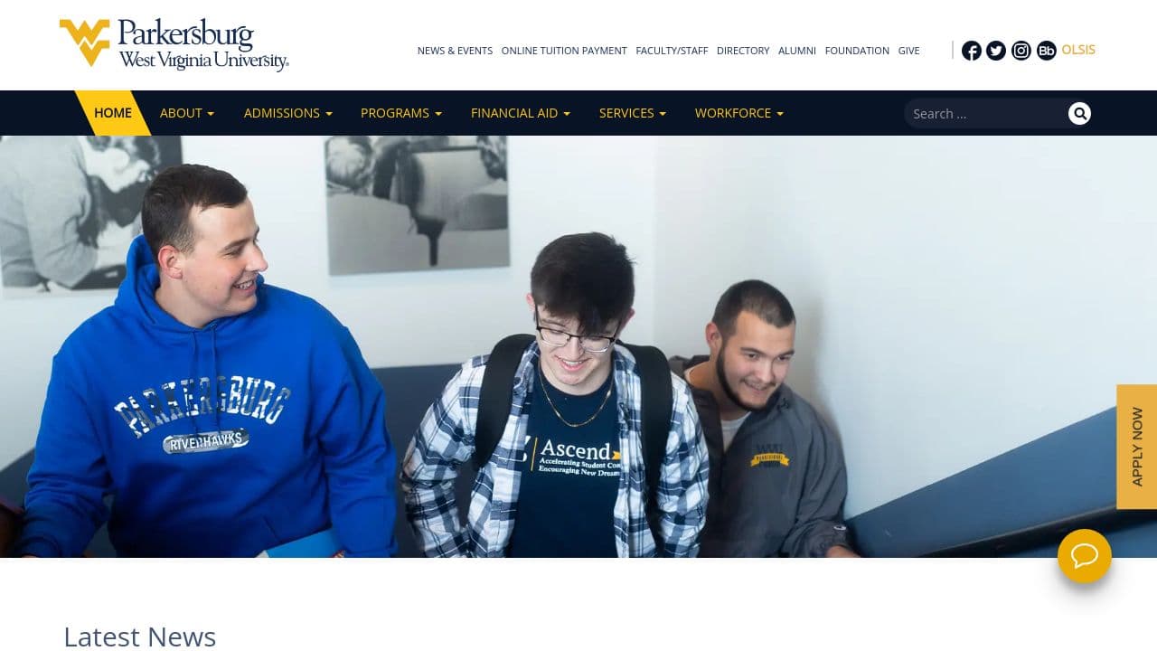 West Virginia University at Parkersburg website screenshot