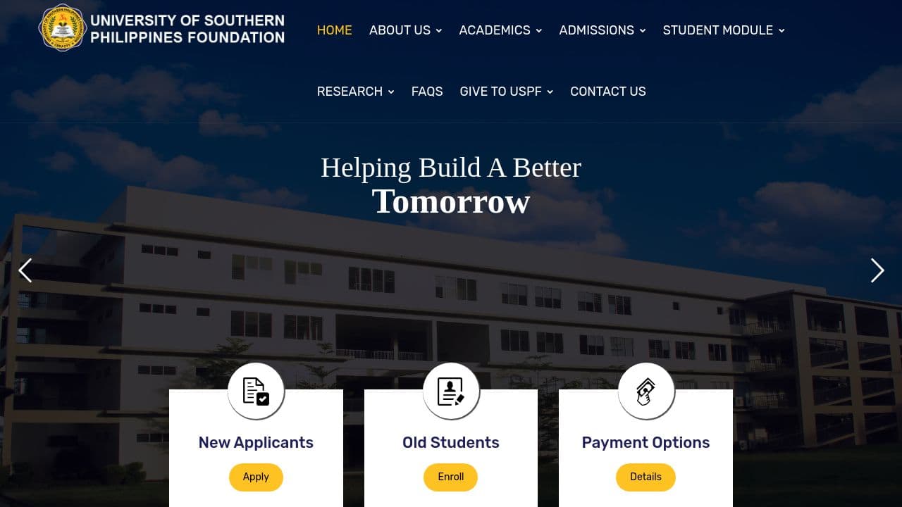 University of Southern Philippines website screenshot