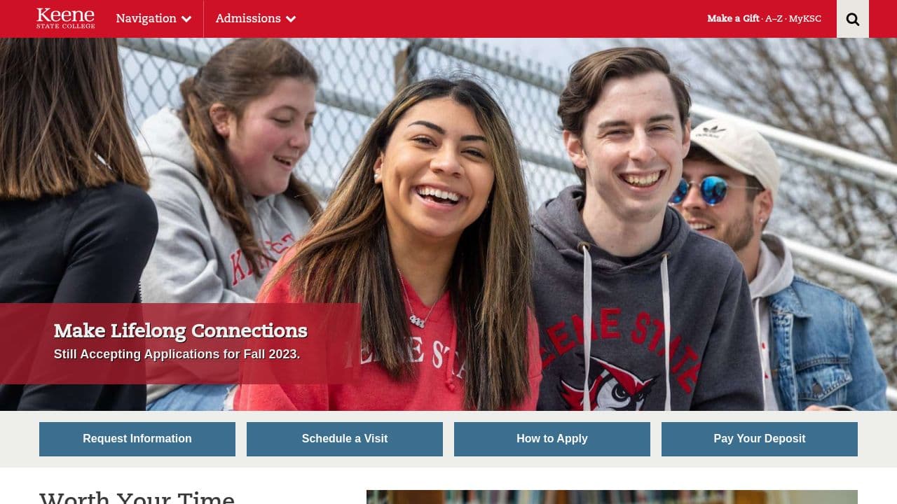 Keene State College website screenshot