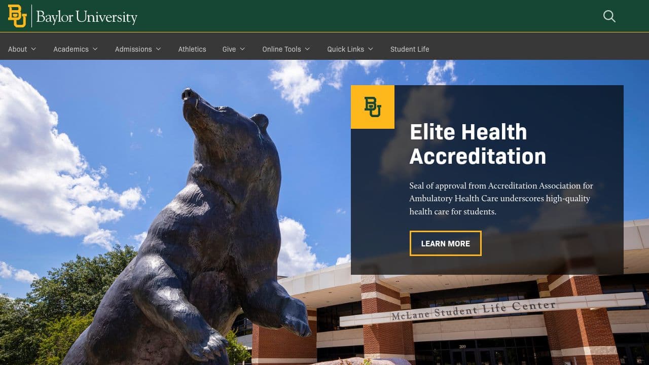 Baylor University website screenshot