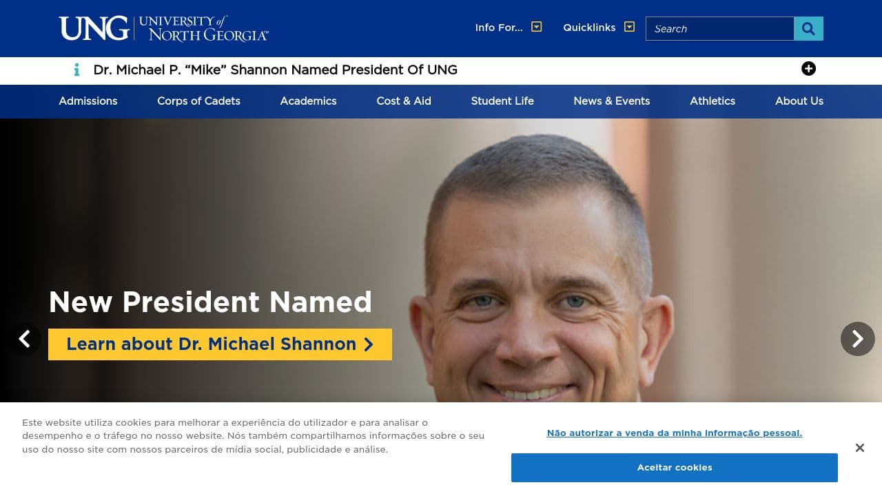 University of North Georgia website screenshot