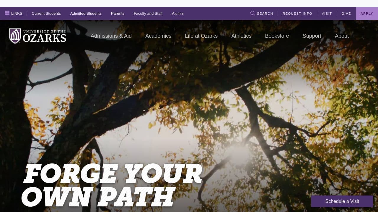 University of the Ozarks website screenshot