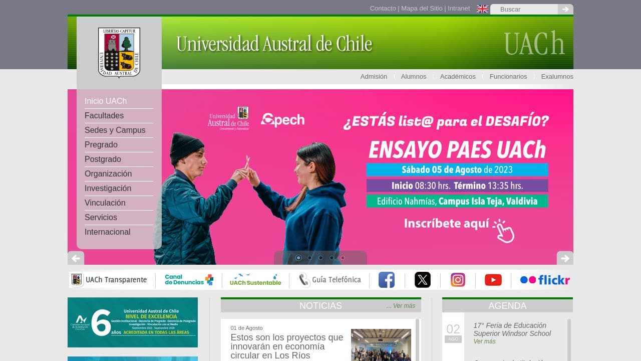 Universidad Austral de Chile website screenshot