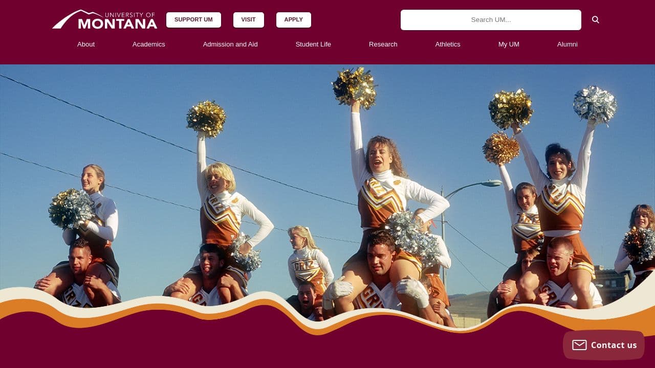 University of Montana website screenshot