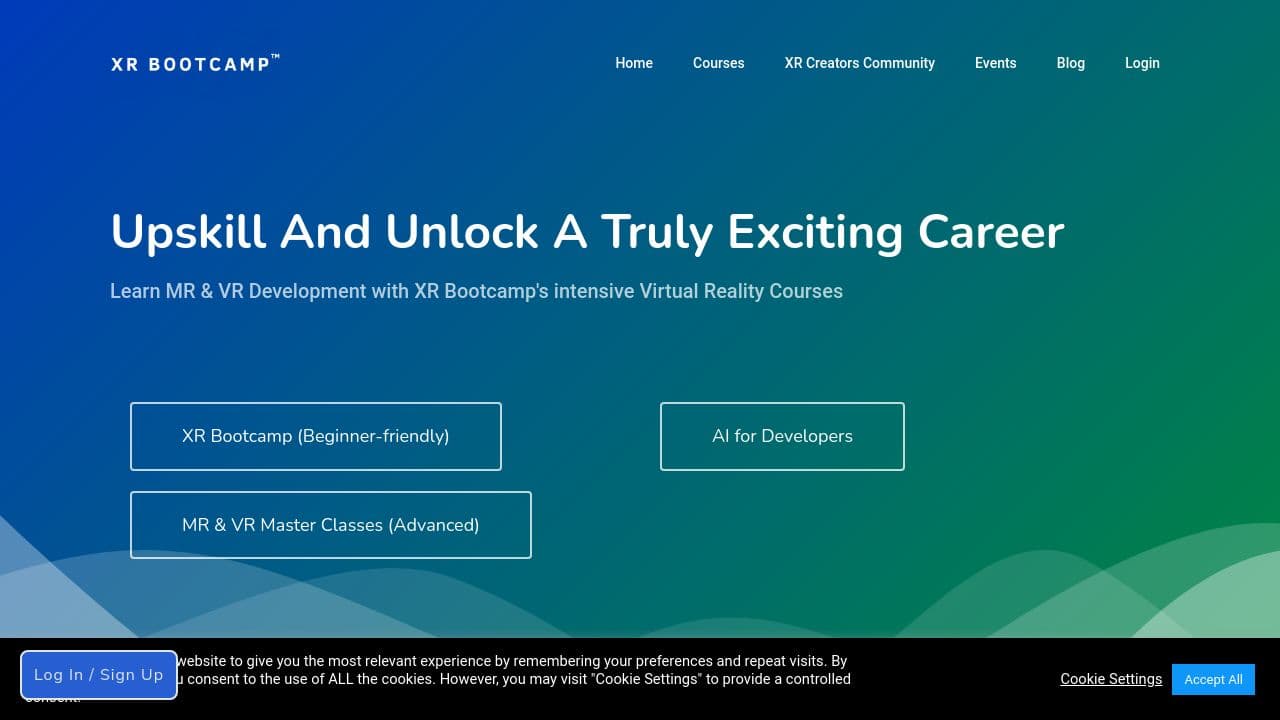 XR Bootcamp website screenshot