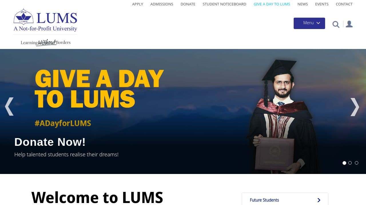 Lahore University of Management Sciences website screenshot