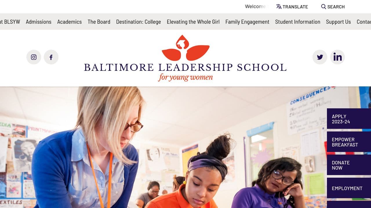 Baltimore Leadership School for Young Women website screenshot