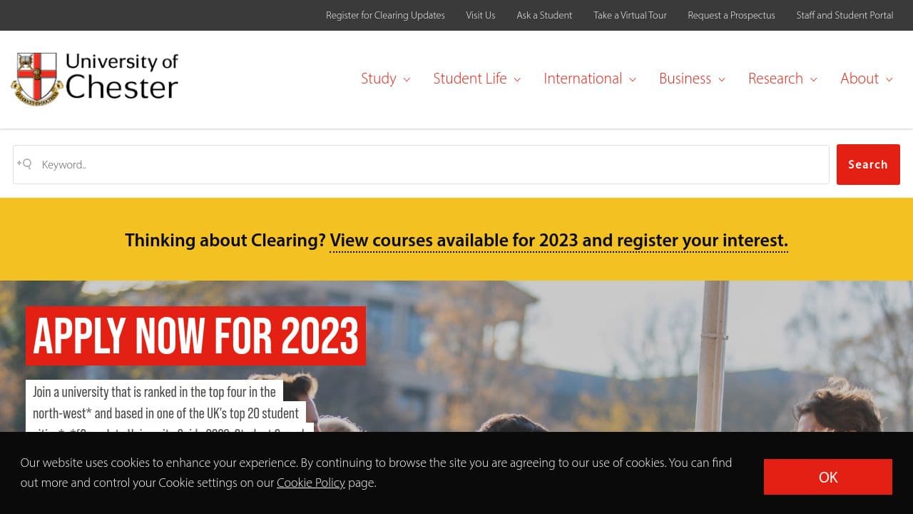 University of Chester website screenshot