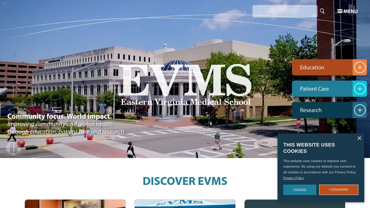 Eastern Virginia Medical School website screenshot