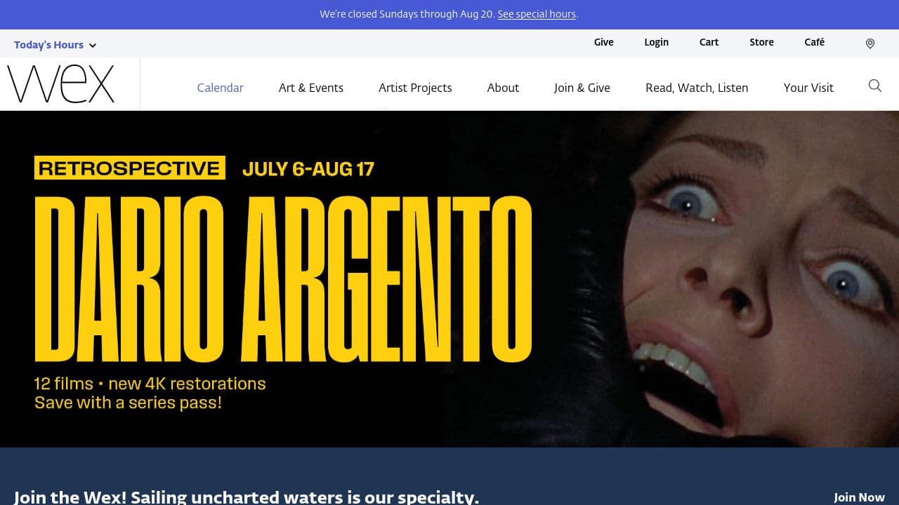 Wexner Center for the Arts website screenshot