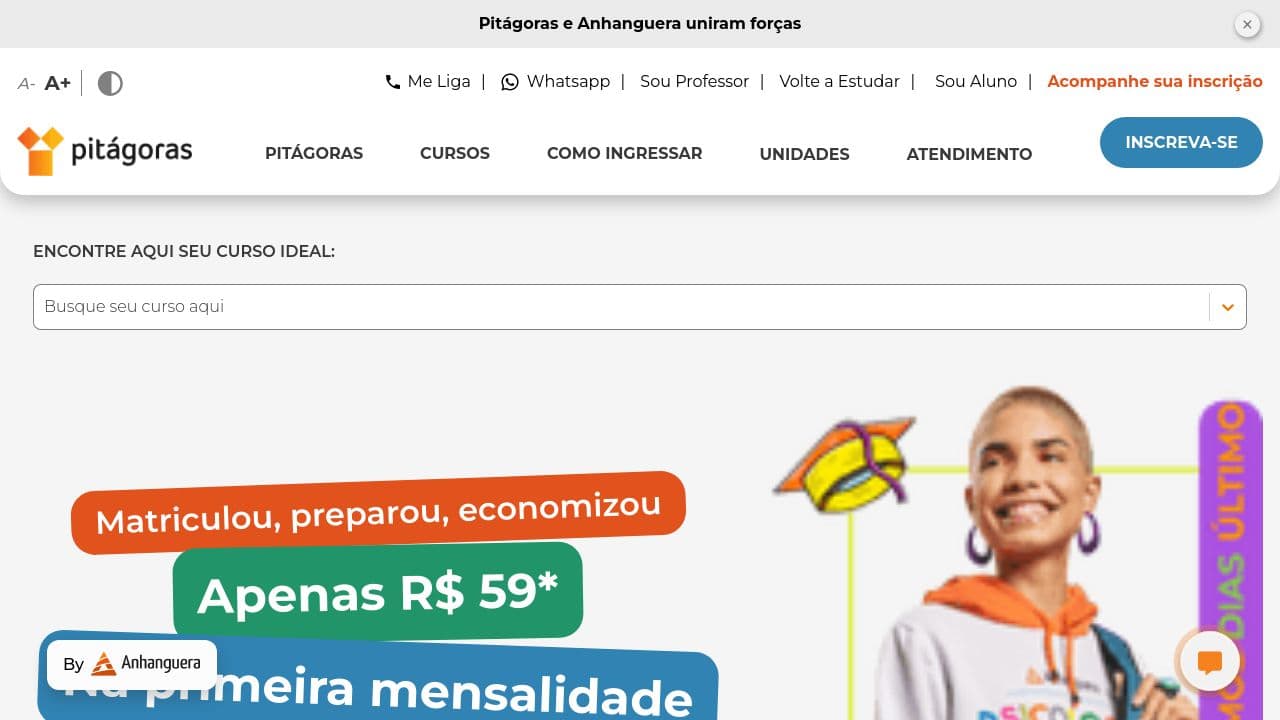 Faculdade Pitagoras website screenshot