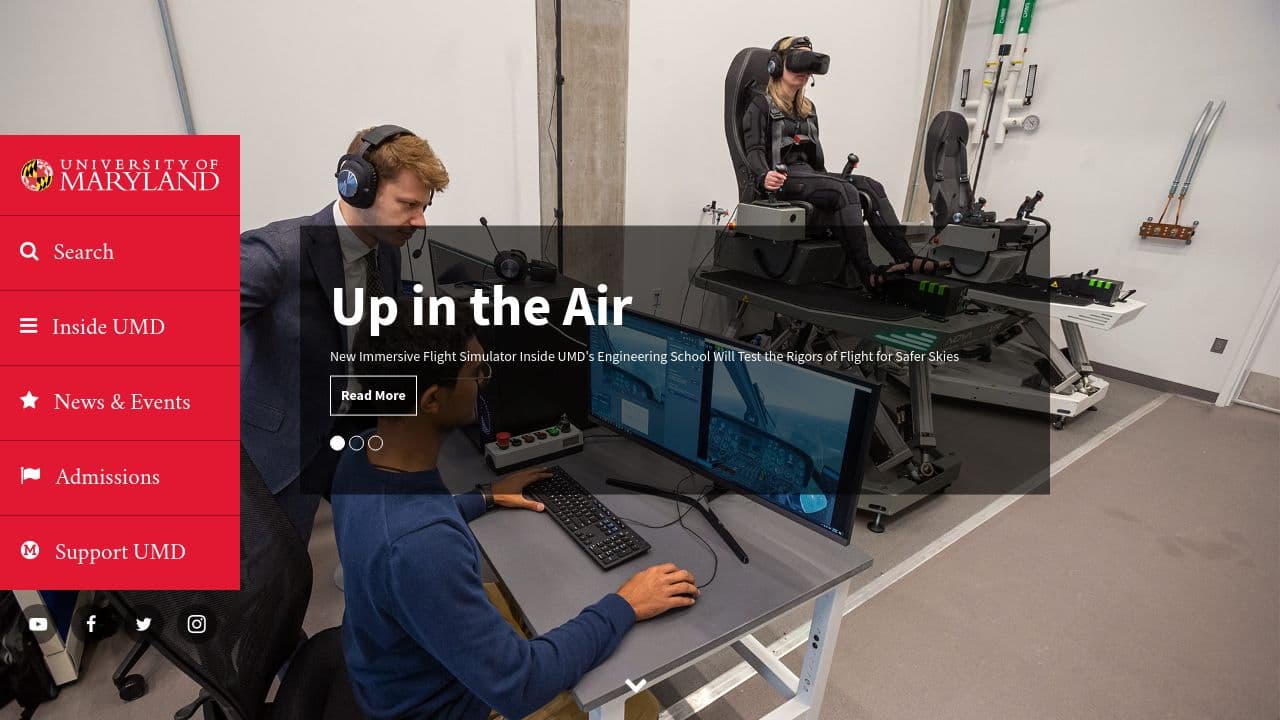 University of Maryland website screenshot