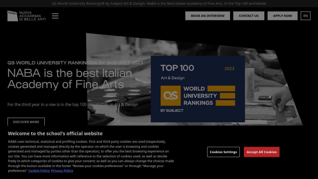 NABA Nuova Accademia di Belle Arti website screenshot
