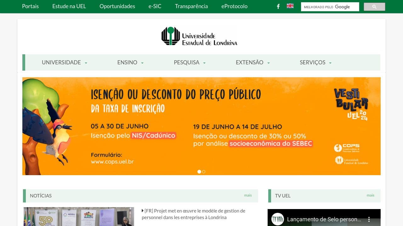 UEL - Universidade Estadual de Londrina website screenshot