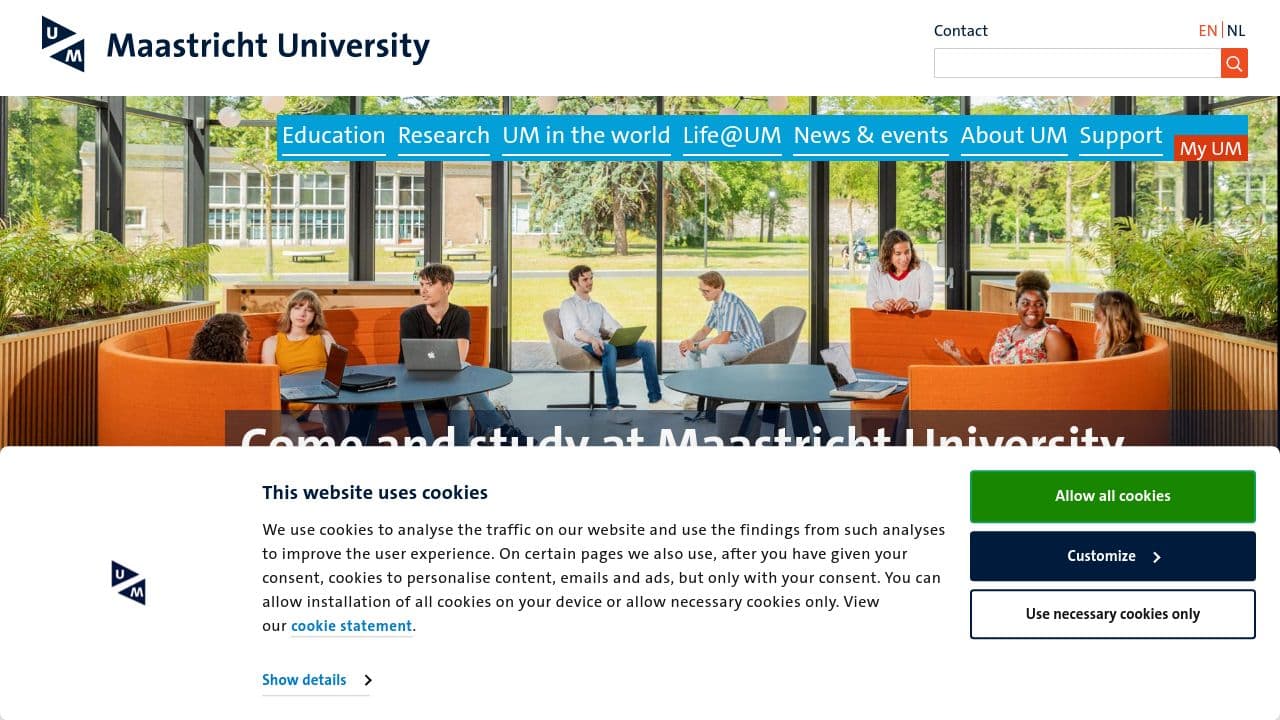 Maastricht University website screenshot