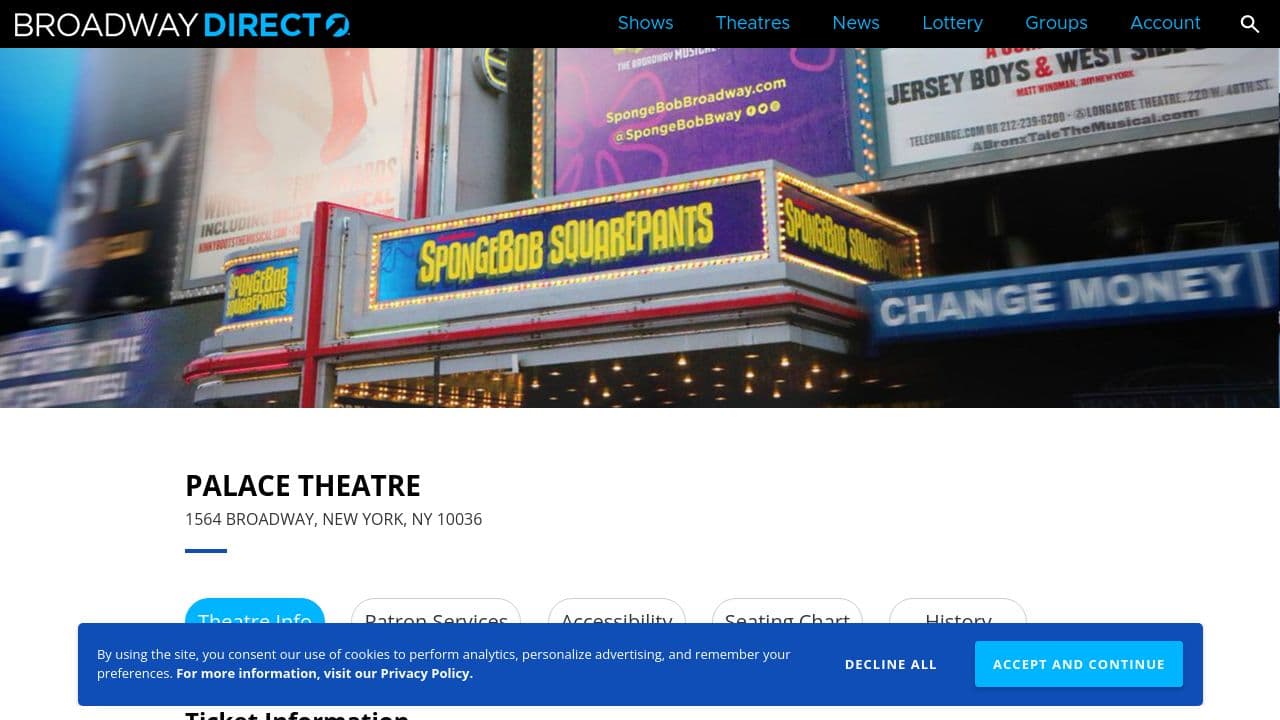 Palace Theater website screenshot