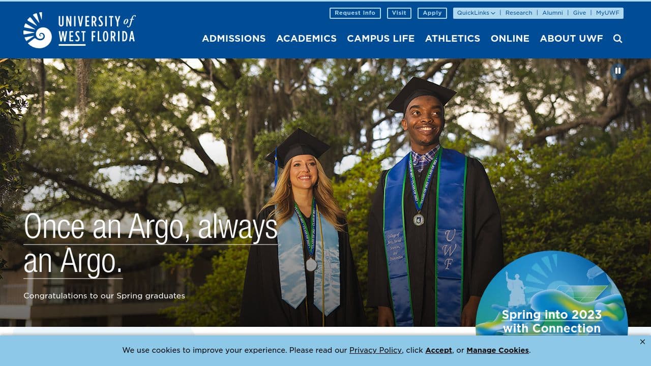 University of West Florida website screenshot