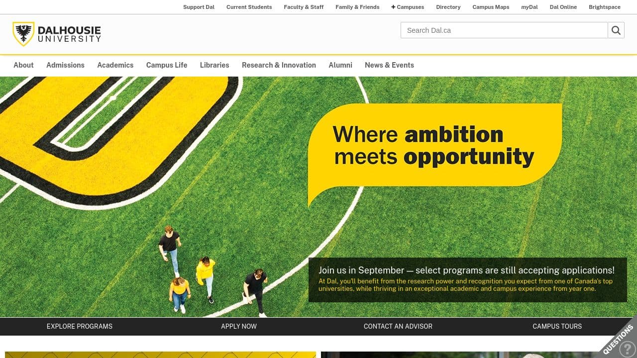 Dalhousie University website screenshot