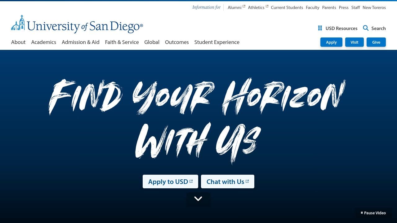 University of San Diego website screenshot