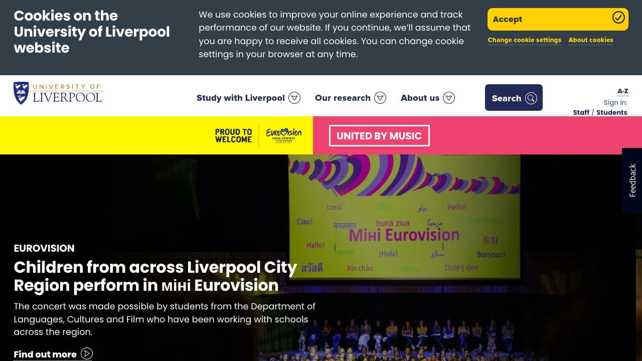 University of Liverpool website screenshot