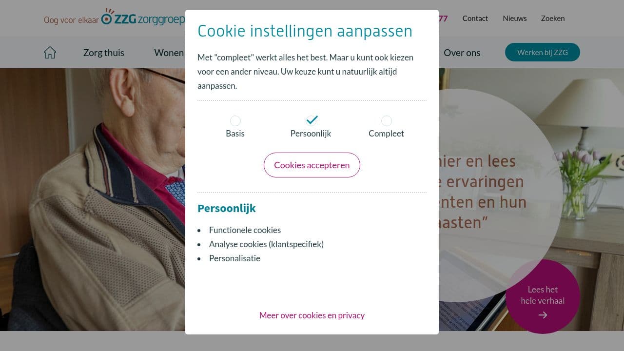 ZZG zorggroep website screenshot