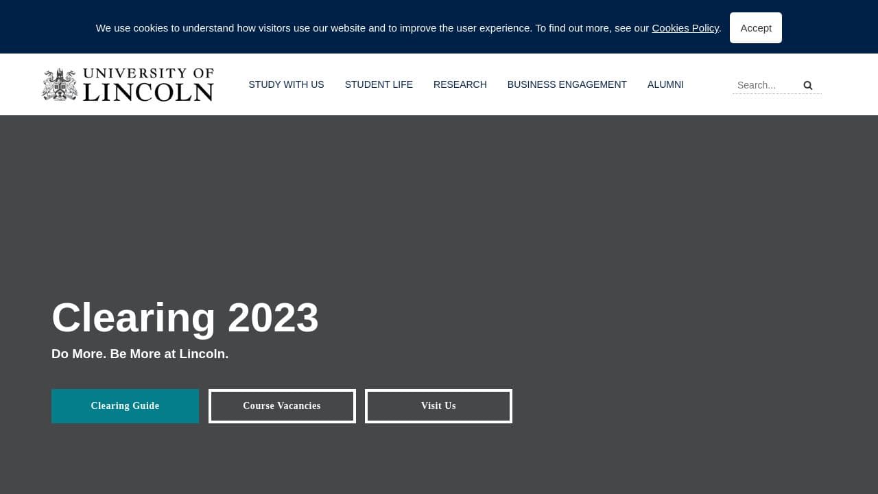 University of Lincoln website screenshot