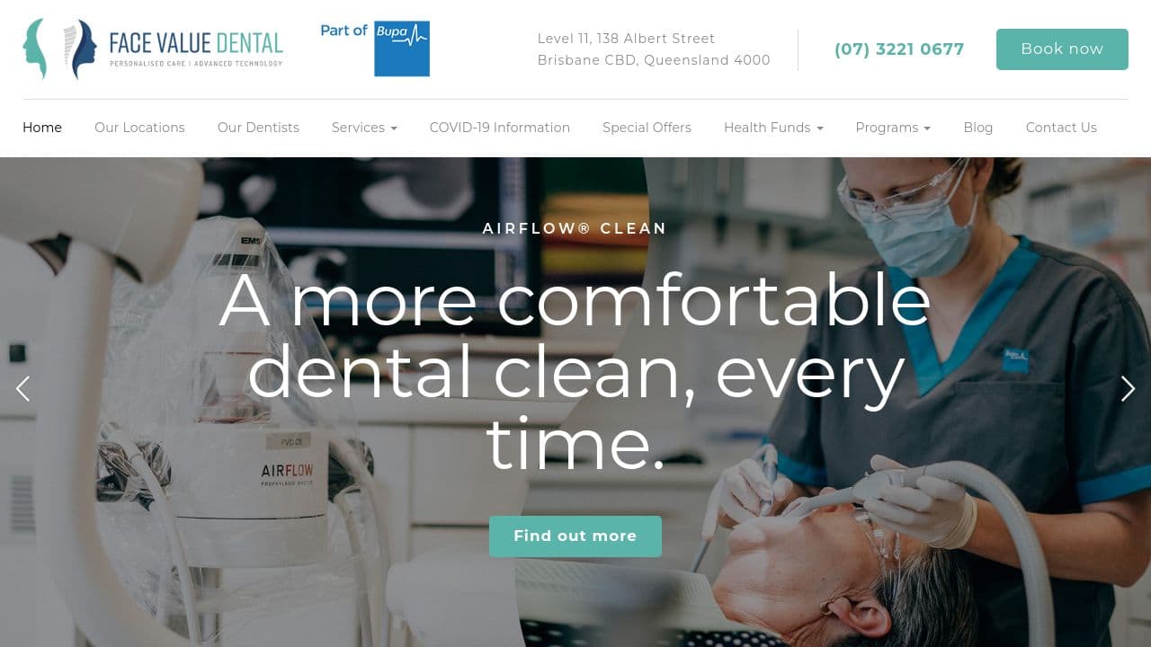 Face Value Dental website screenshot