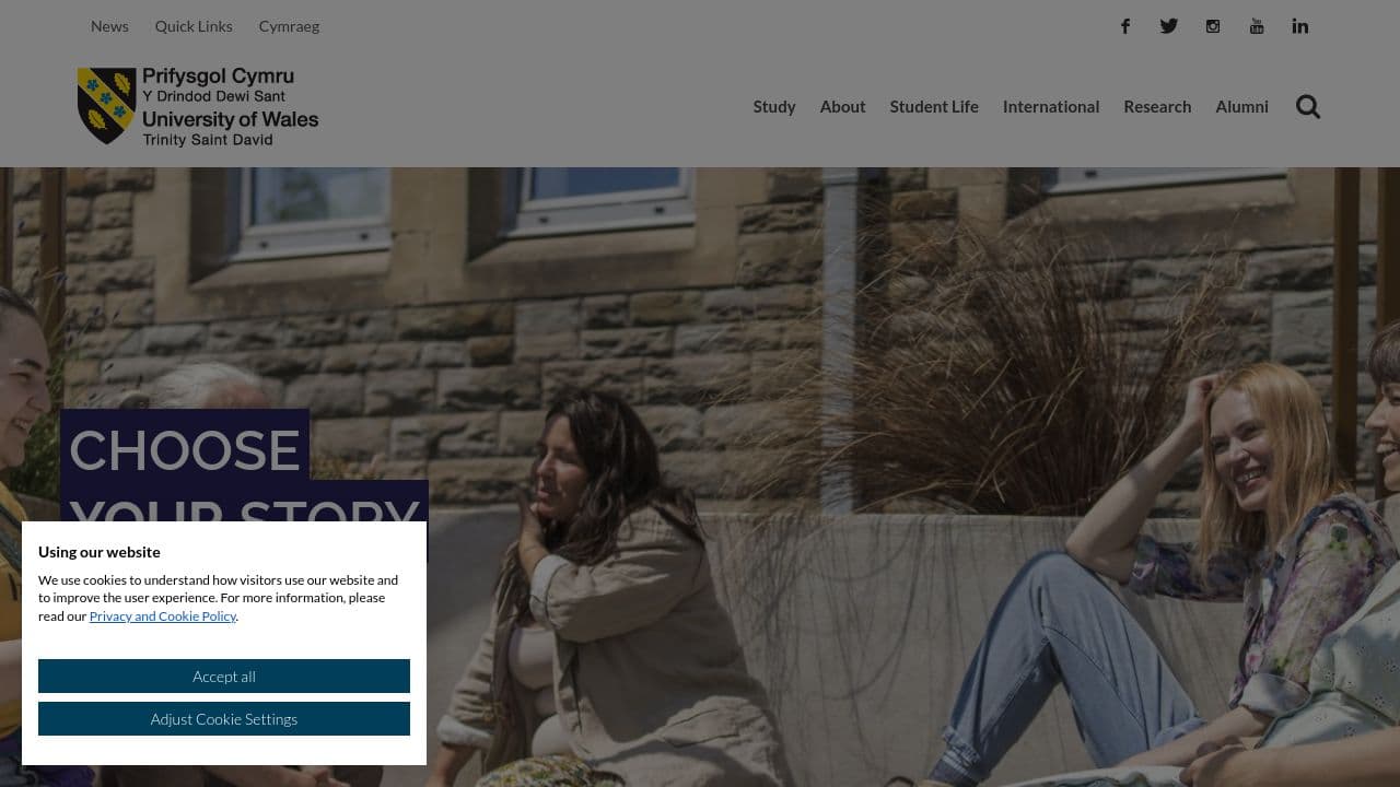 University of Wales Trinity Saint David website screenshot