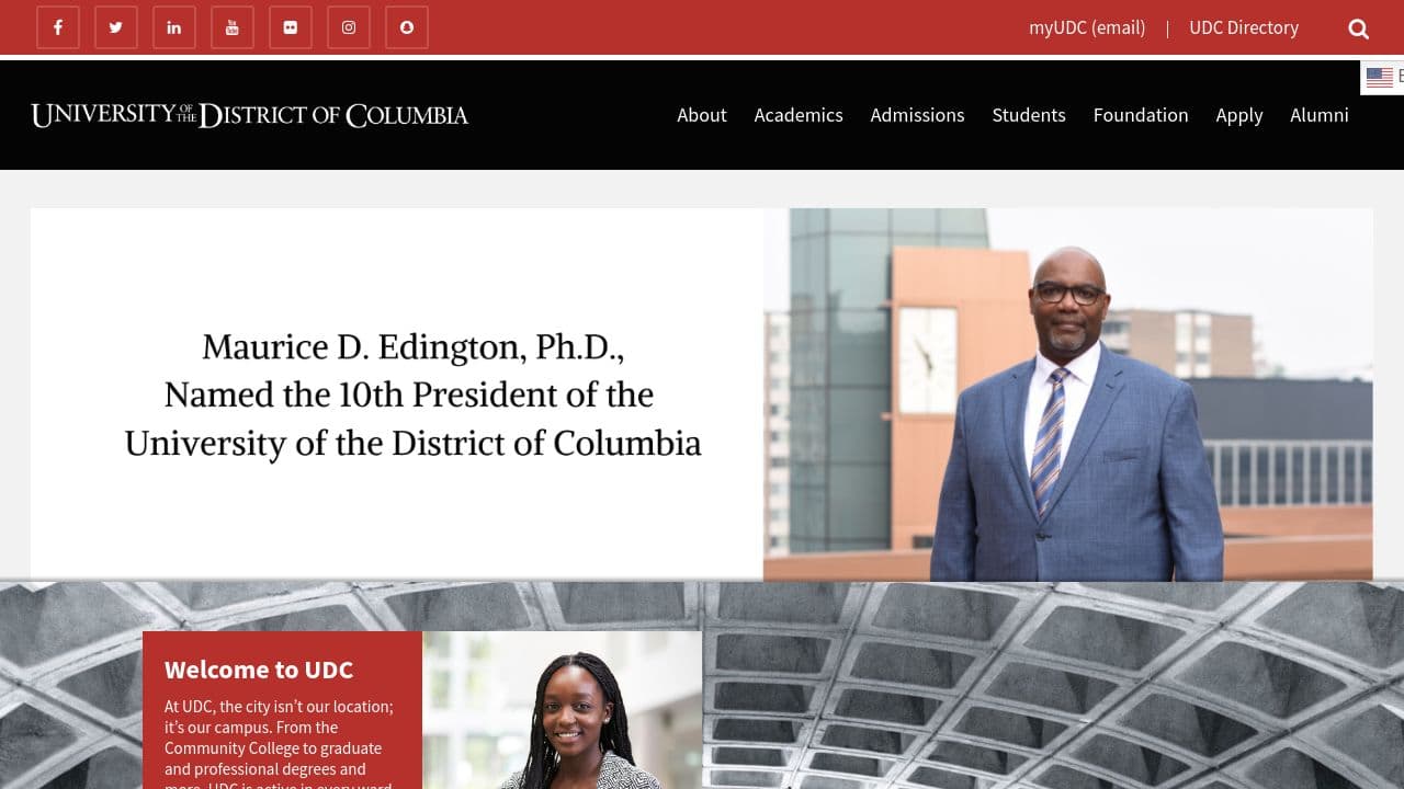 University of the District of Columbia website screenshot