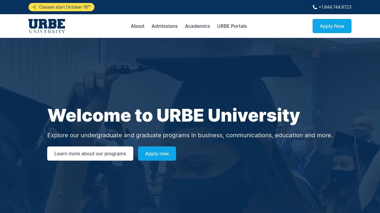 URBE University website screenshot
