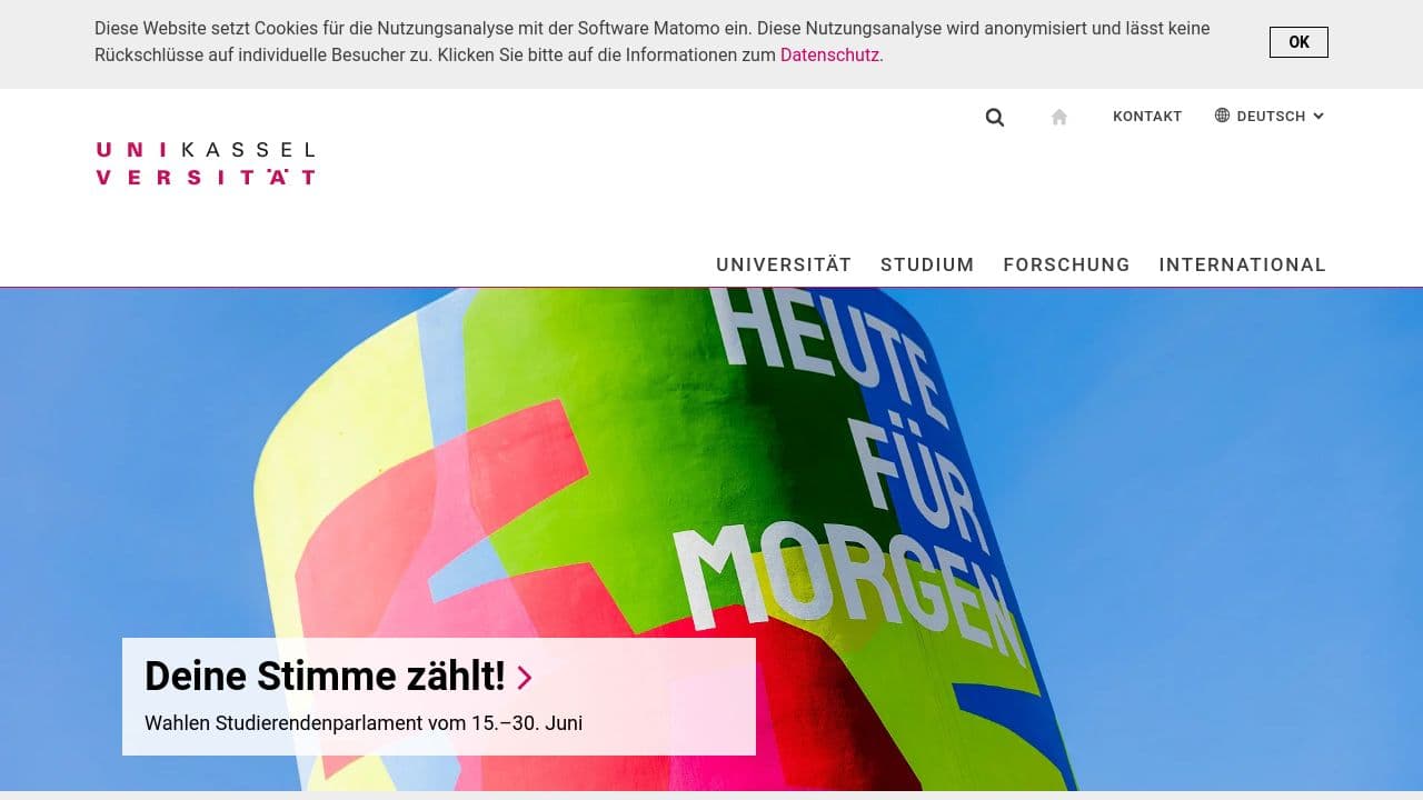 University of Kassel website screenshot