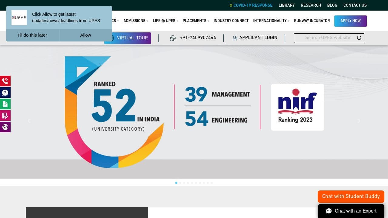 UPES website screenshot