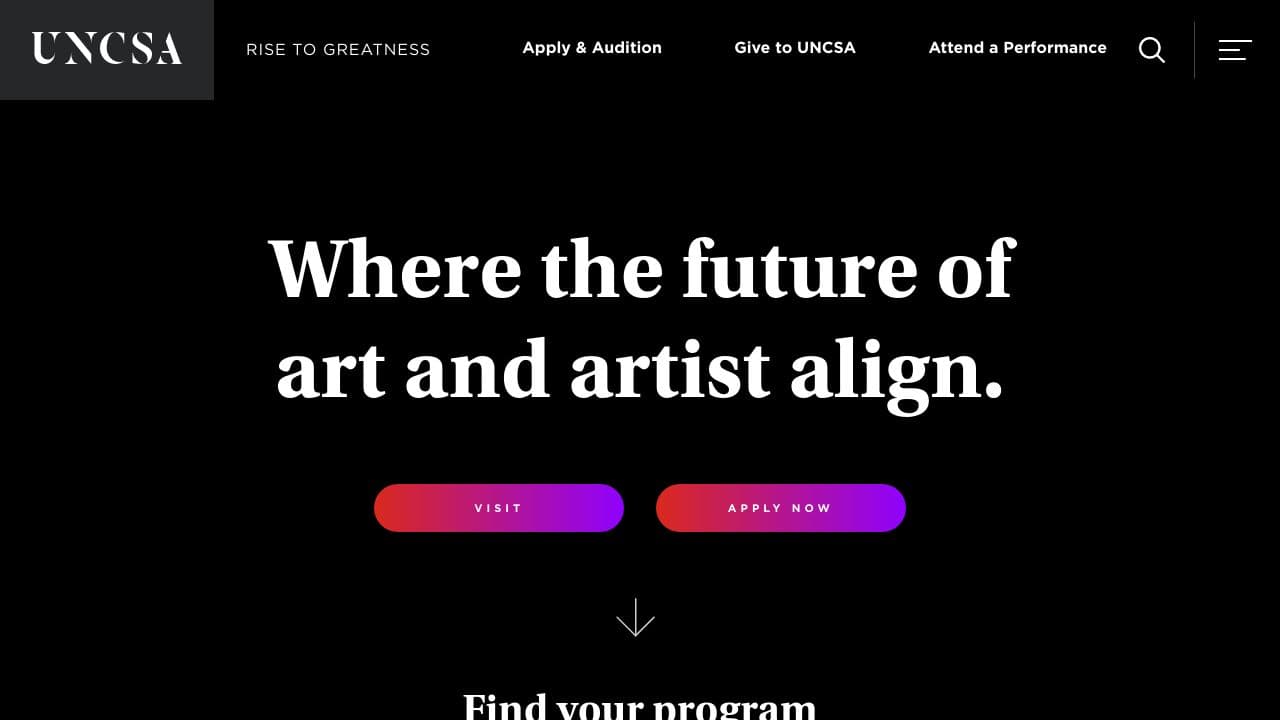 University of North Carolina School of the Arts website screenshot