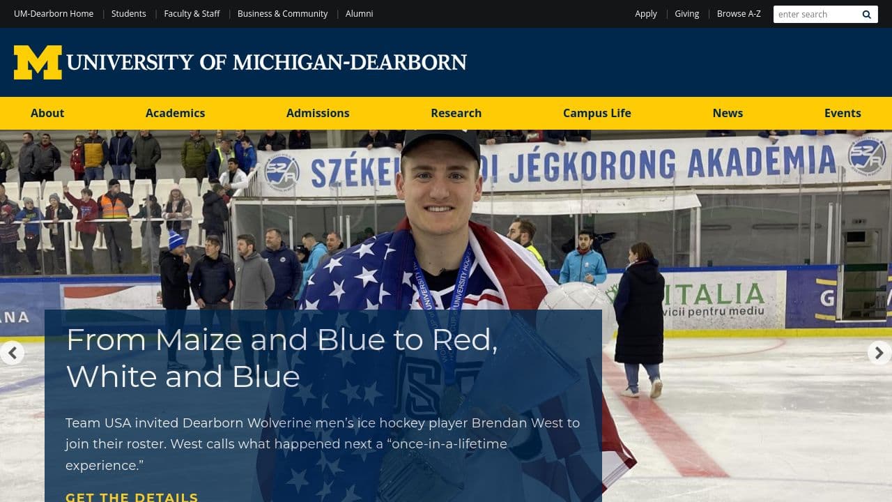 University of Michigan-Dearborn website screenshot
