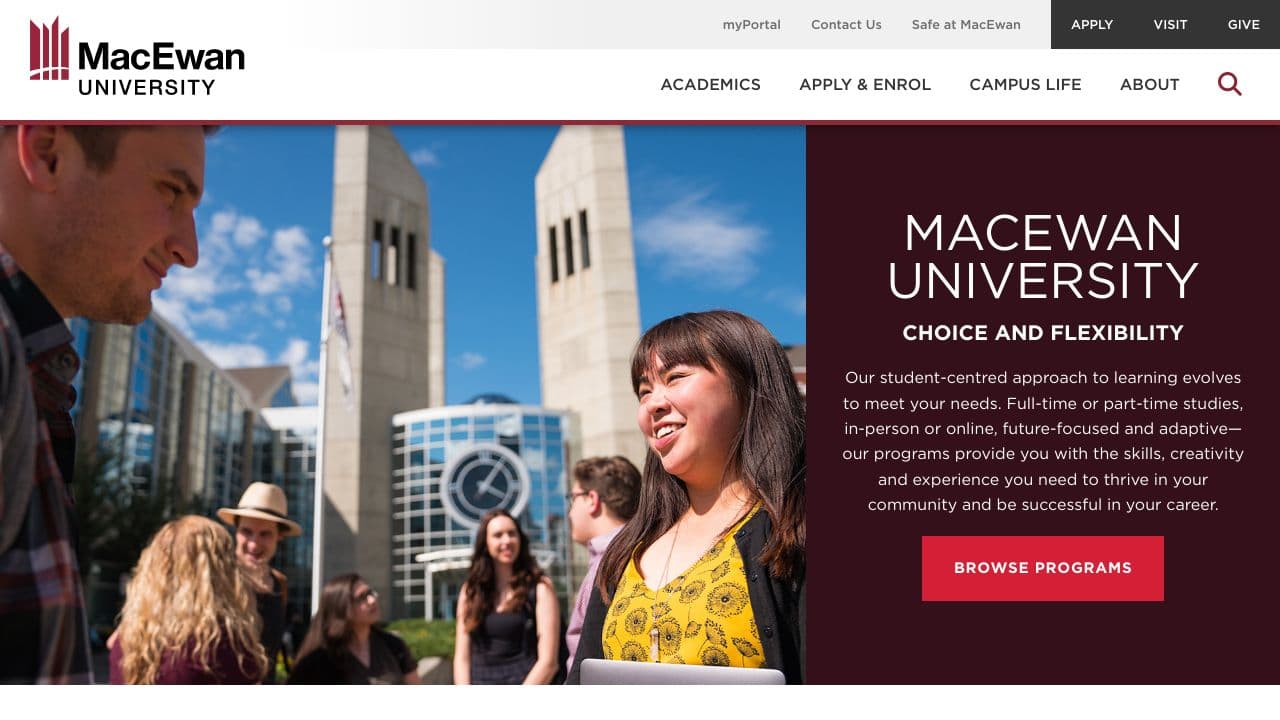 MacEwan University website screenshot