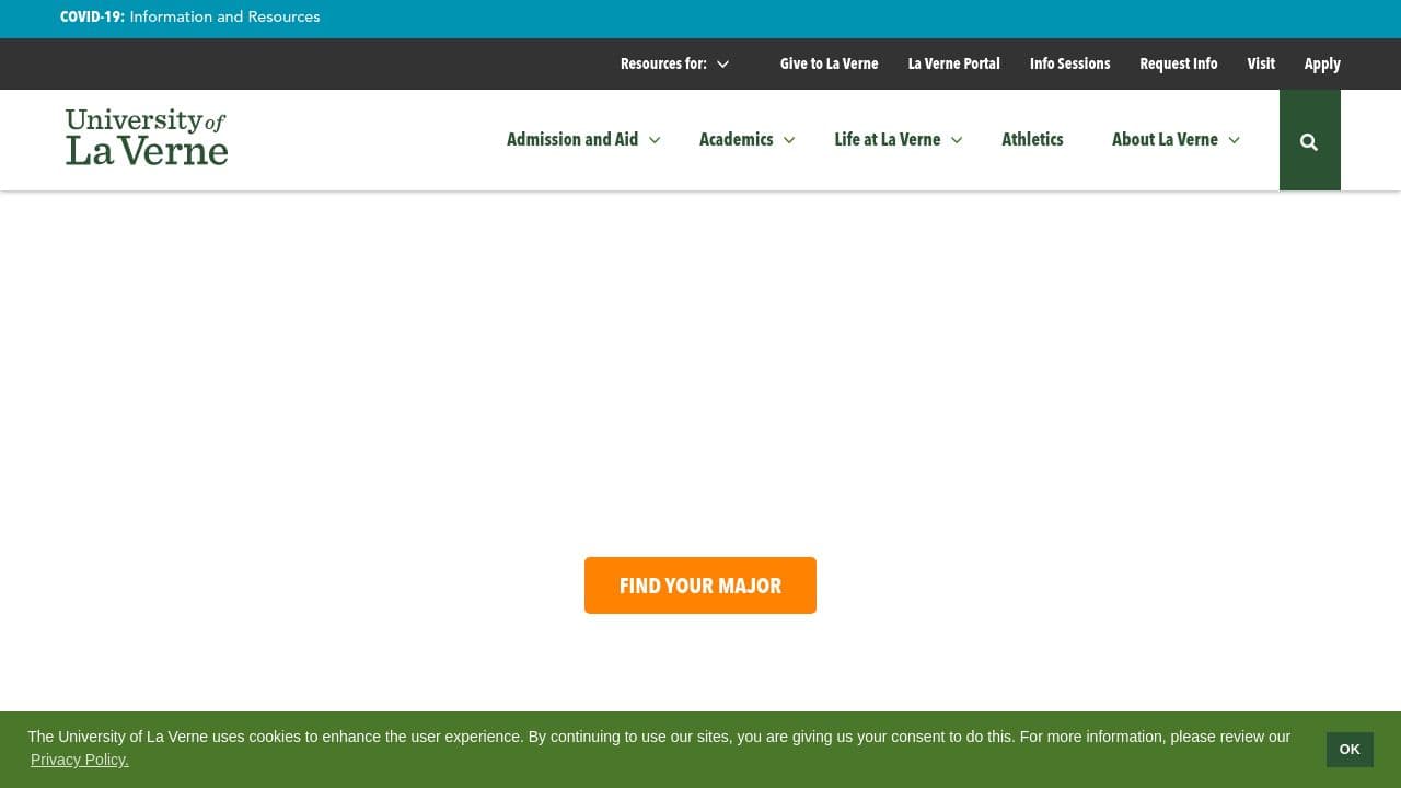 University of La Verne website screenshot
