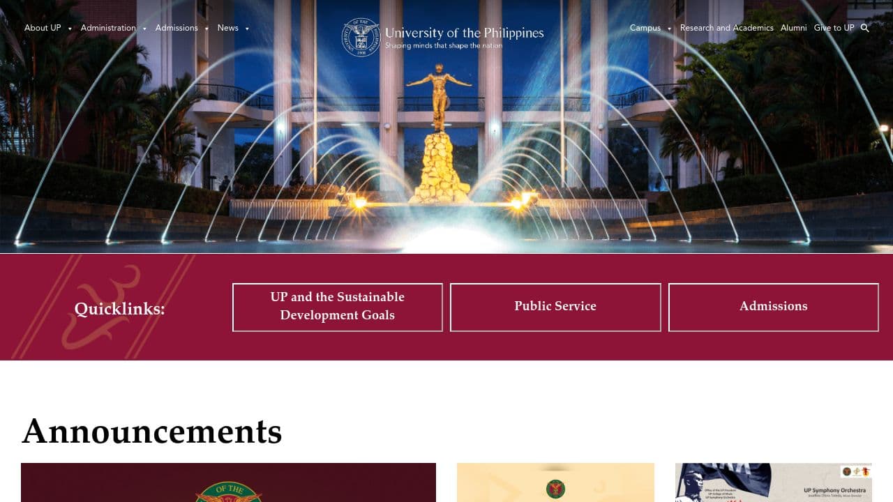 University of the Philippines website screenshot