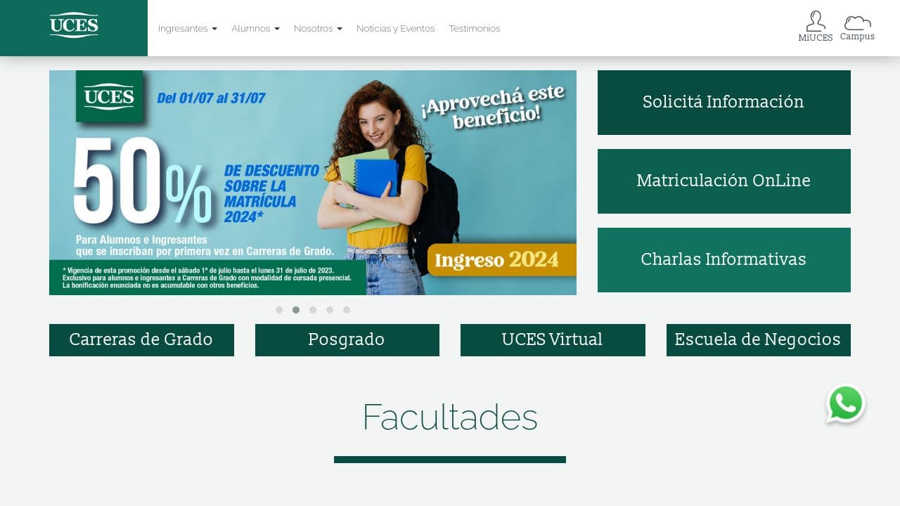 Universidad de Ciencias Empresariales y Sociales website screenshot