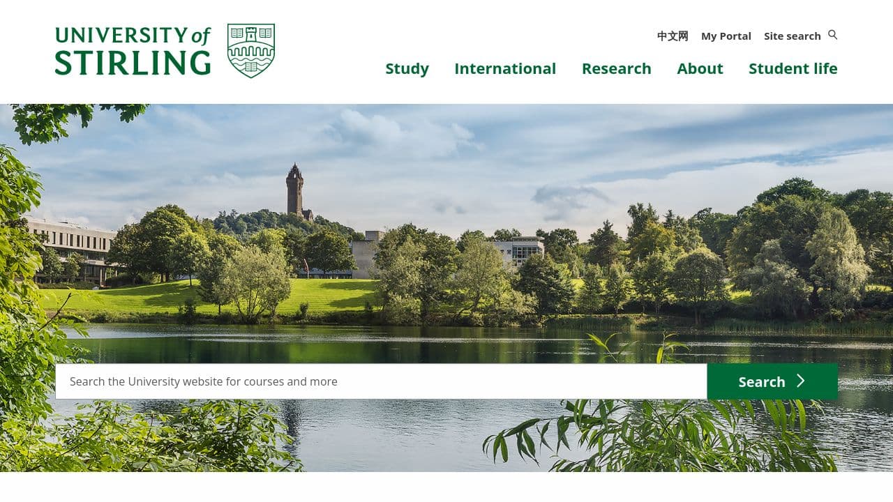 University of Stirling website screenshot