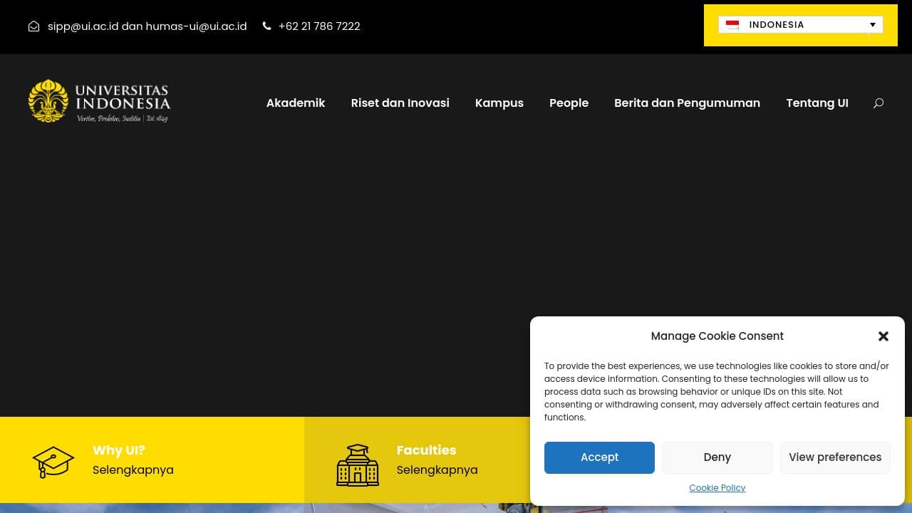 University of Indonesia website screenshot
