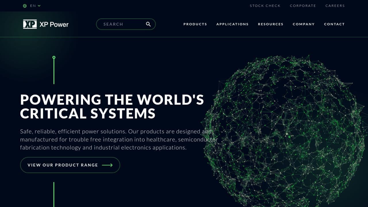 XP Power website screenshot