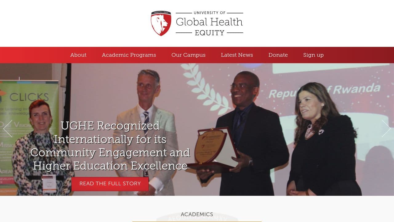 University of Global Health Equity website screenshot